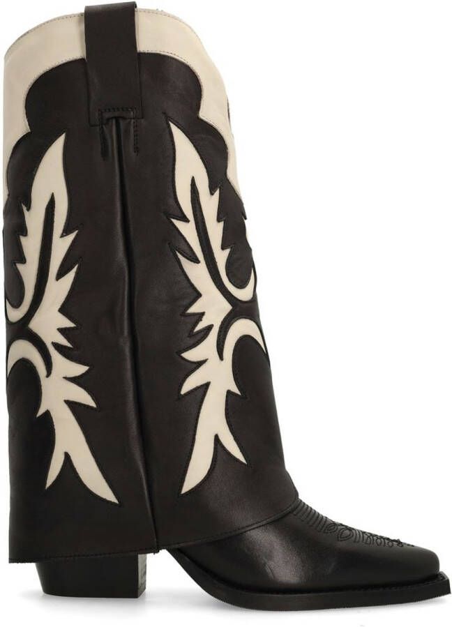 Sacha Dames Zwarte leren cowboylaarzen met flap
