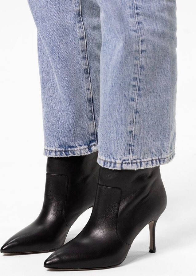 Sacha Dames Zwarte leren enkellaarsjes met hak