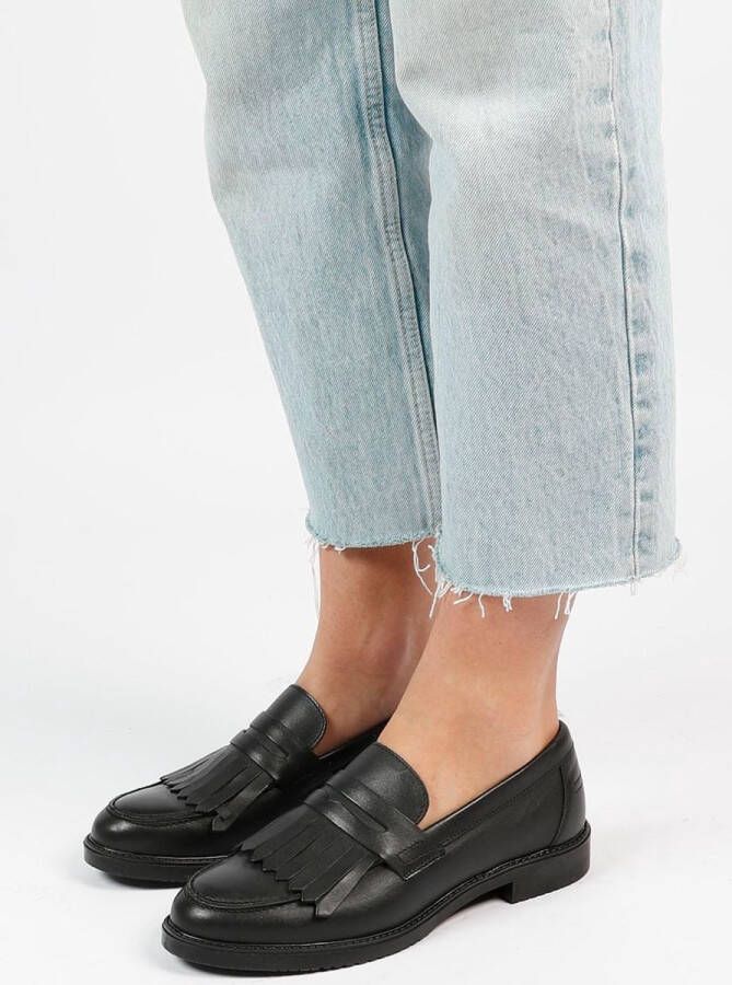 Sacha Dames Zwarte leren loafers met franjes