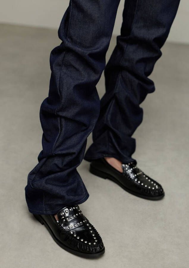 Sacha Dames Zwarte leren loafers met zilverkleurige studs