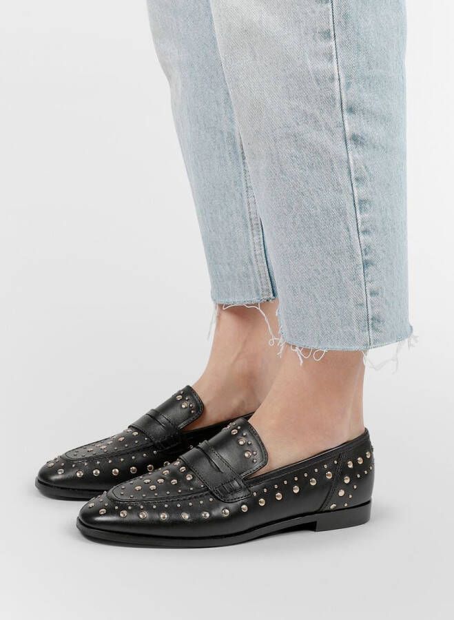 Sacha Dames Zwarte leren penny loafers met stud