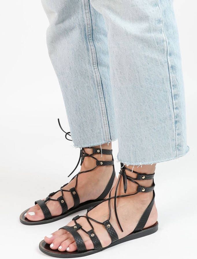 Sacha Dames Zwarte leren sandalen