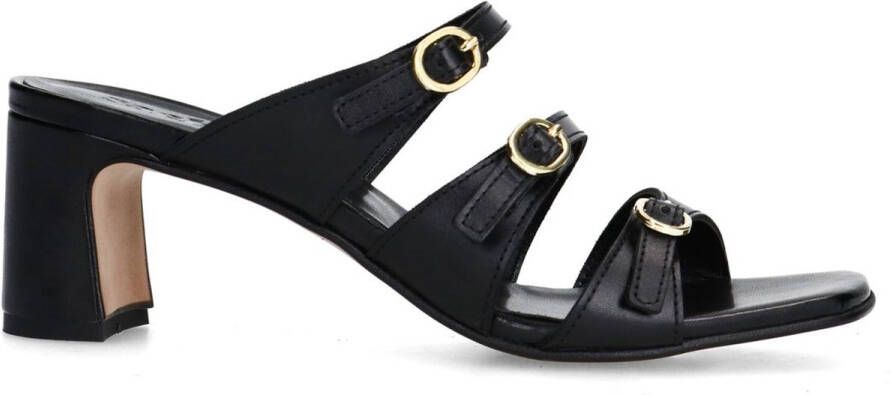 Sacha Dames Zwarte leren sandalen met hak en gespen