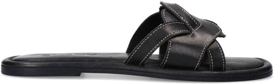 Sacha Dames Zwarte leren slippers