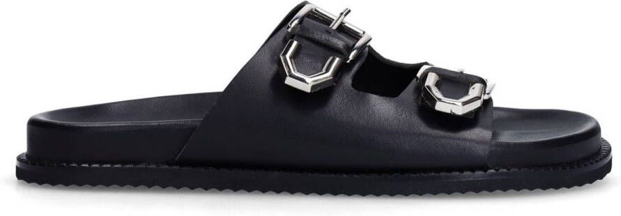 Sacha Dames Zwarte leren slippers met buckles