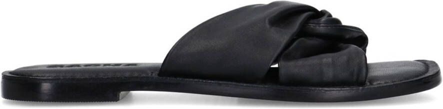 Sacha Dames Zwarte leren slippers met knoop detail