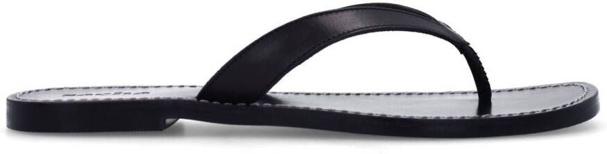 Sacha Dames Zwarte leren teenslippers