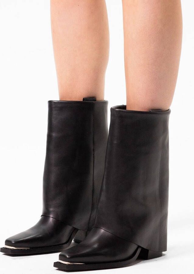 Sacha Dames Zwarte leren western enkellaarsjes met flap