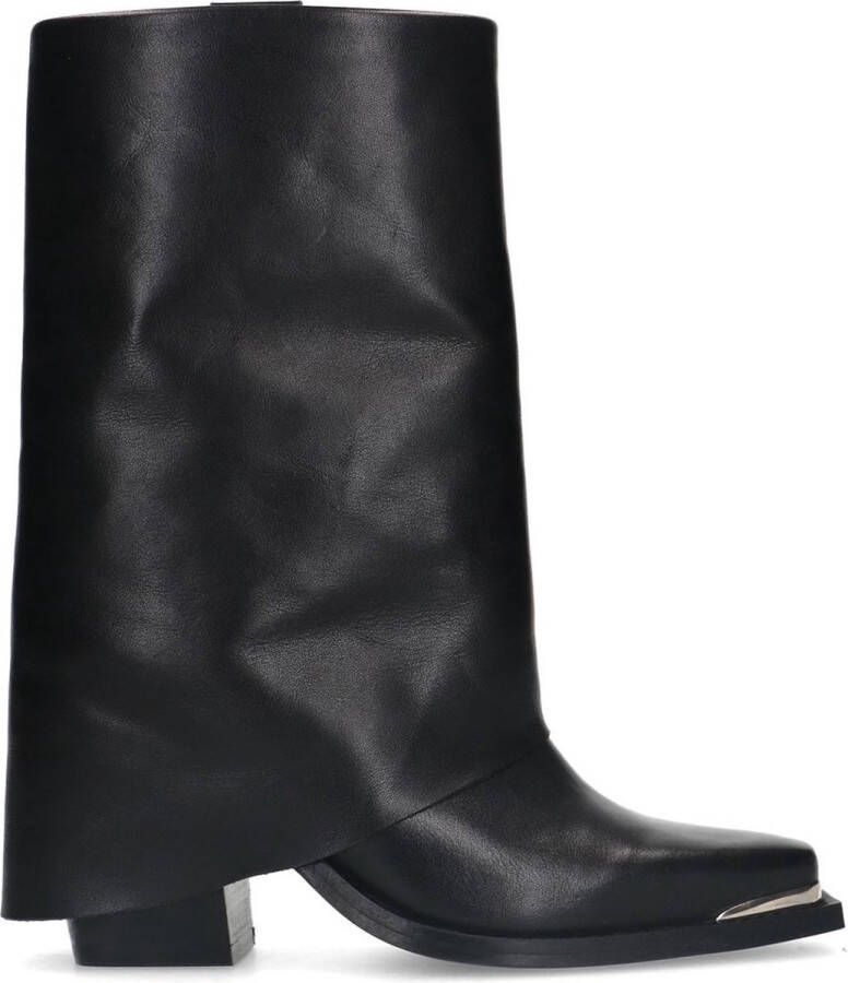 Sacha Dames Zwarte leren western enkellaarsjes met flap