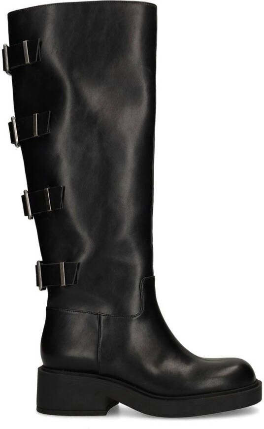 Sacha Dames Zwarte multi buckle biker boots met brede schacht