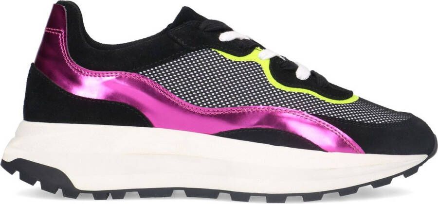 Sacha Dames Zwarte sneakers met roze en gele details