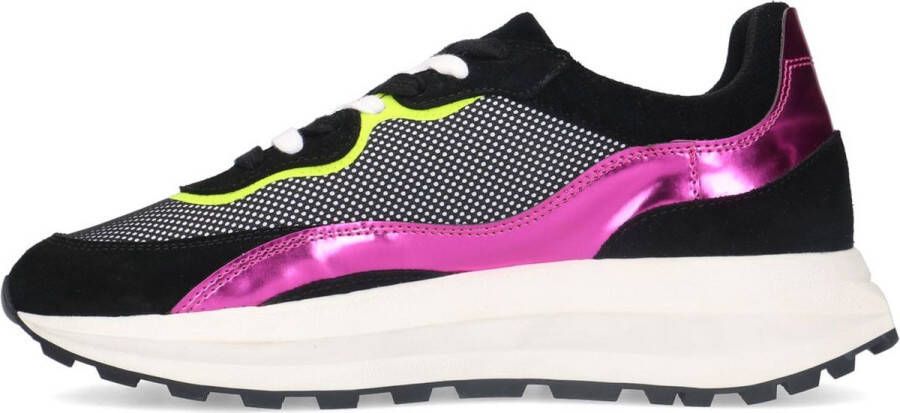 Sacha Dames Zwarte sneakers met roze en gele details