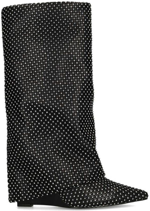 Sacha Dames Zwarte strass laarzen met flap