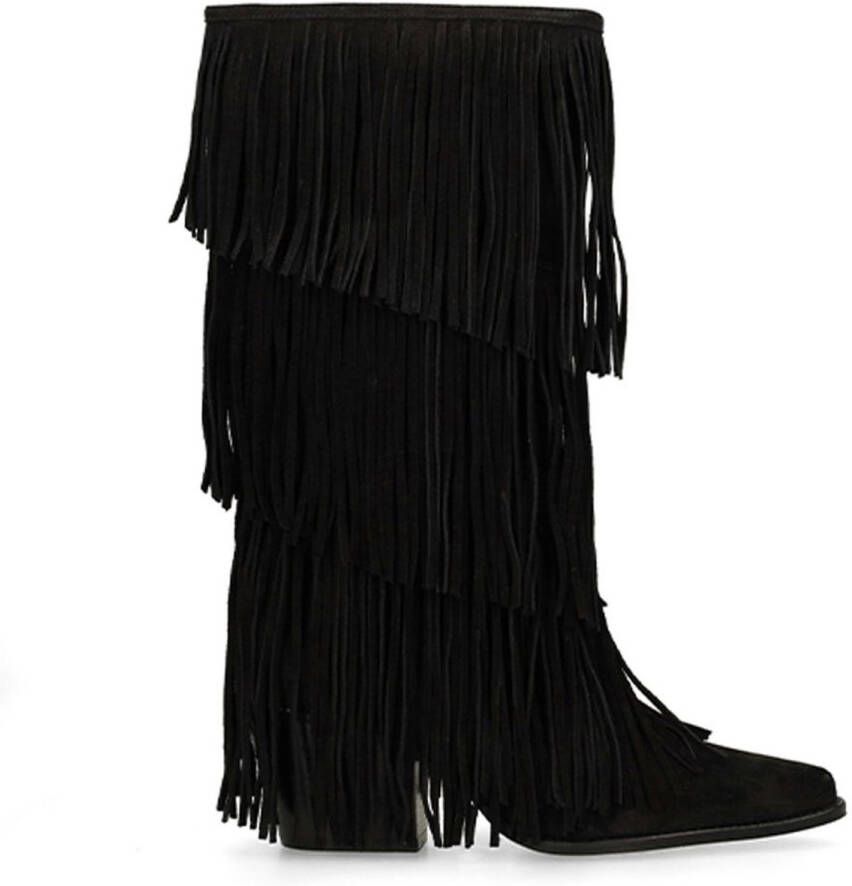 Sacha Dames Zwarte suède cowboylaarzen met franjes