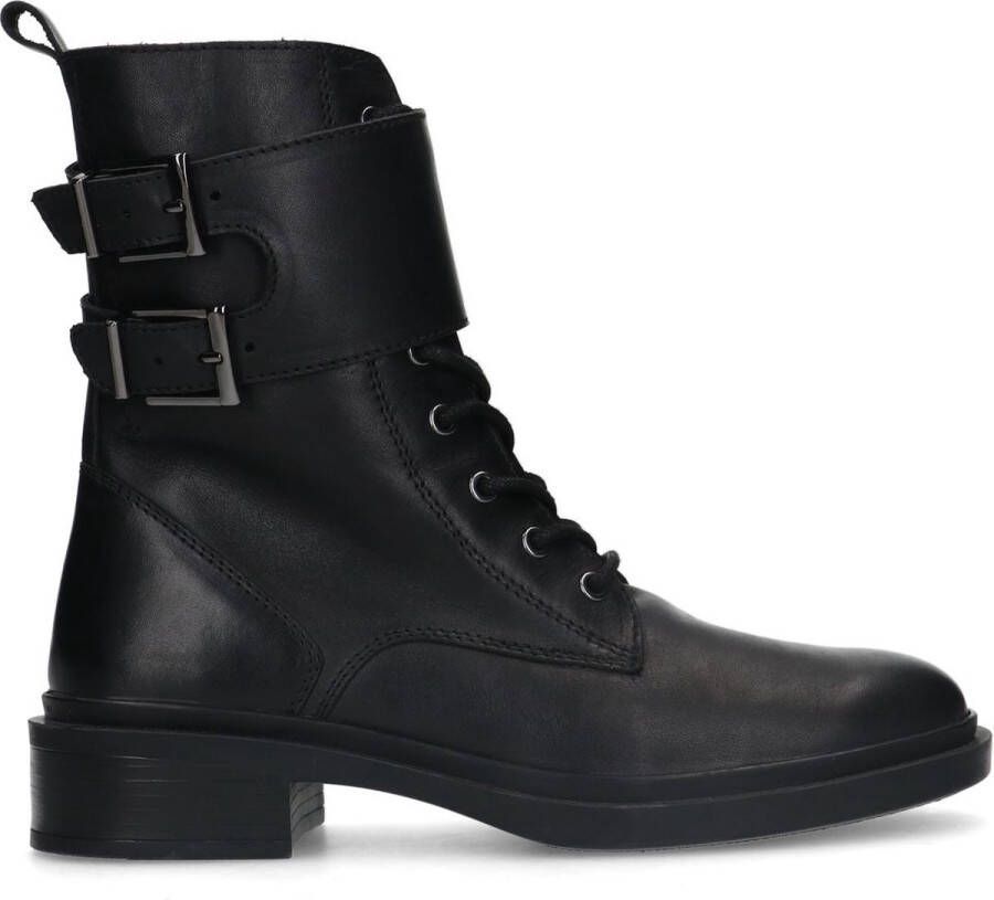 Sacha Dames Zwarte veterlaarsjes met zilverkleurige gespen Schoenen