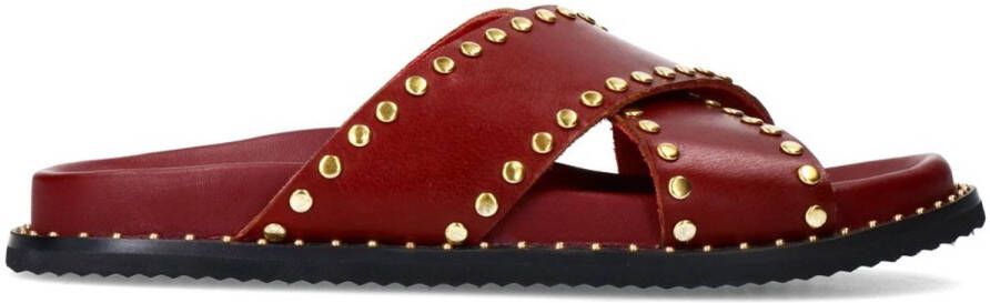Sacha Dames Rode slippers met goudkleurige studs
