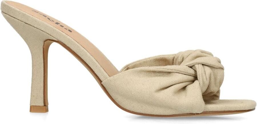 Sacha Dames Beige muiltjes met hak en knoop detail