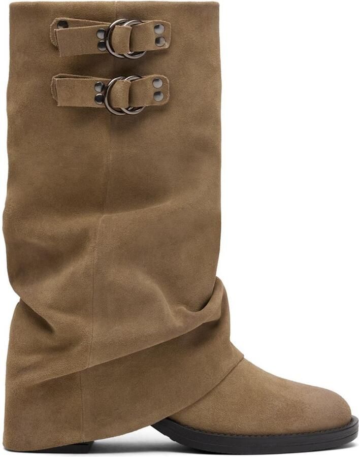 Sacha Dames Beige suède biker boots met flap - Foto 1