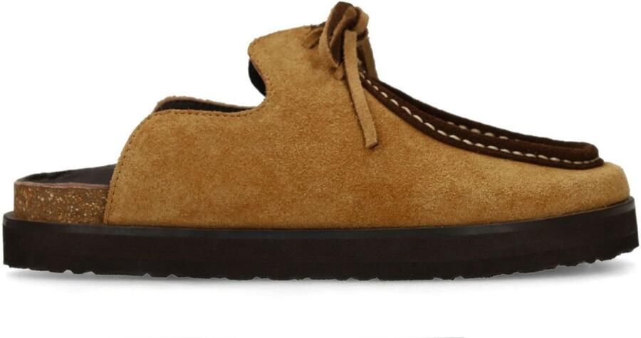 Sacha Dames Beige suède clogs met bruine upper