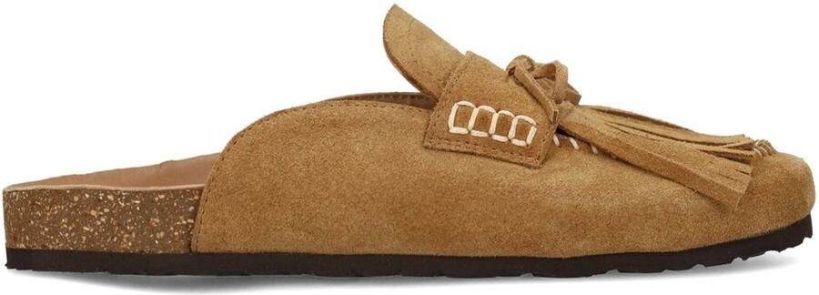 Sacha Dames Beige suède clogs met franjes