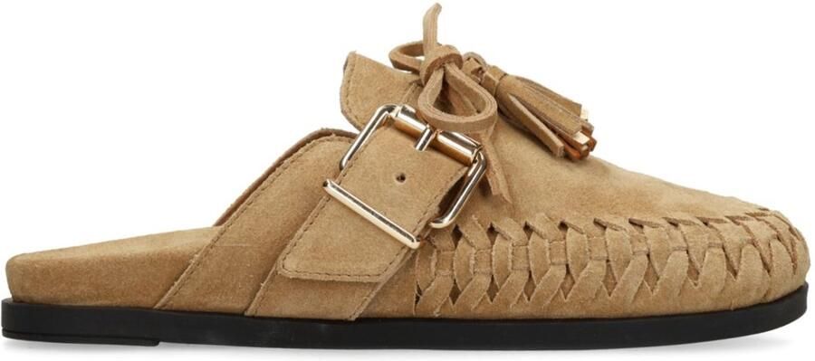 Sacha Dames Beige suède clogs met franjes