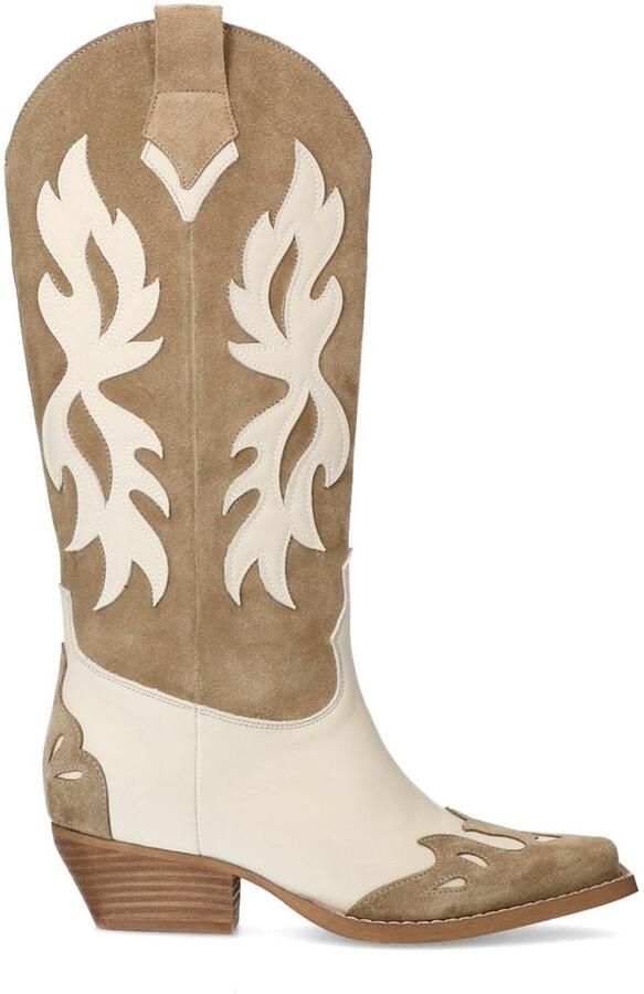 Sacha Dames Beige suède cowboylaarzen met sierstiksels