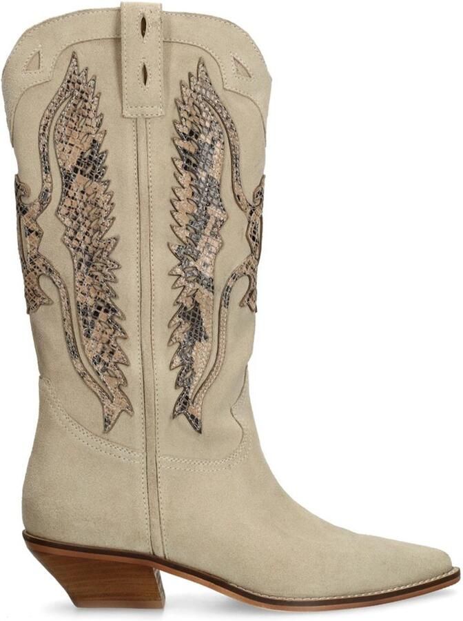 Sacha Dames Beige suède cowboylaarzen met sierstiksels - Foto 4