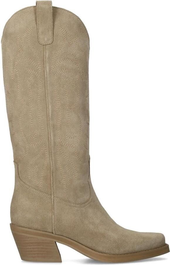 Sacha Dames Beige suède cowboylaarzen met stiksels