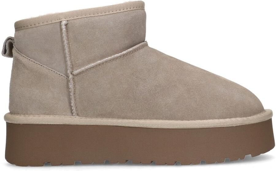 Sacha Dames Beige suède enkelboots met plateau zool