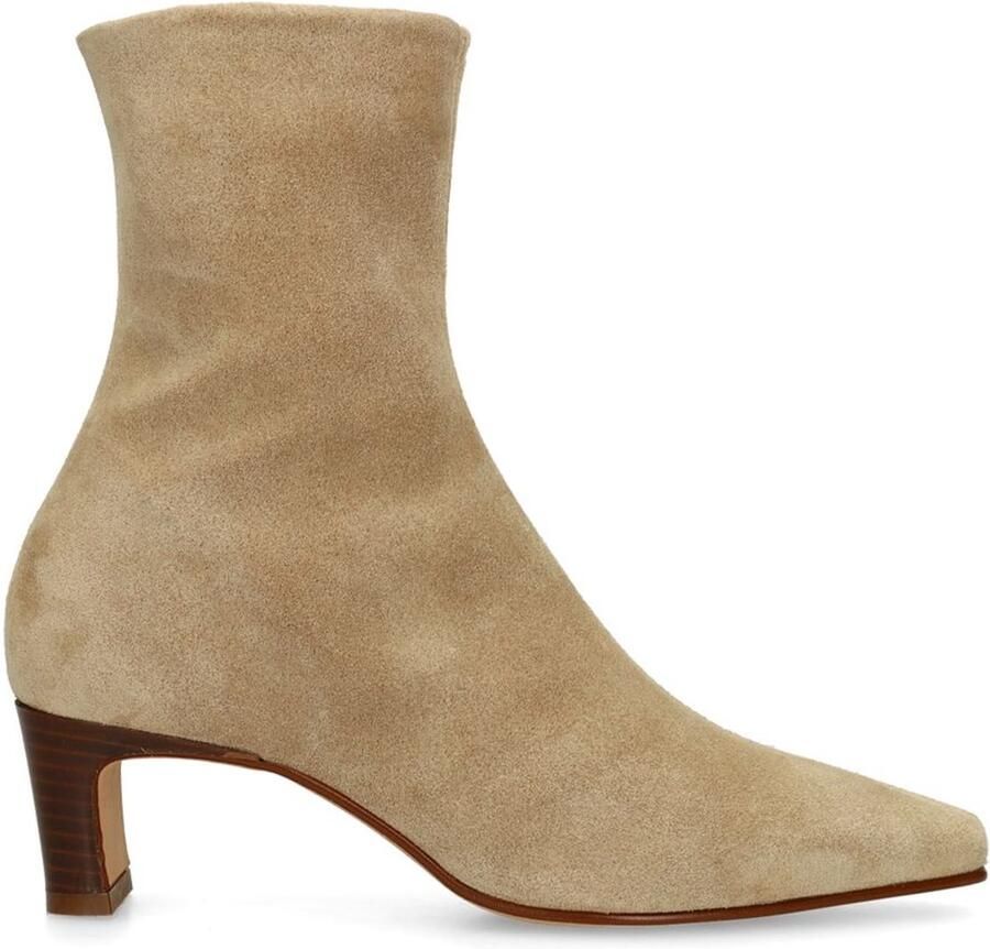 Sacha Dames Beige suède enkellaarsjes met hak