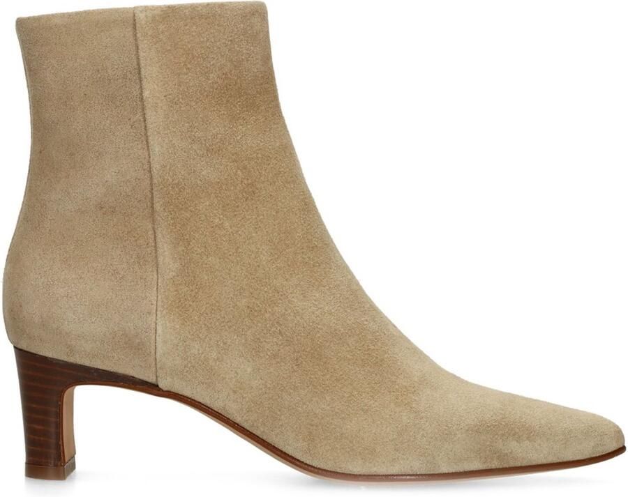 Sacha Dames Beige suède enkellaarsjes met hak