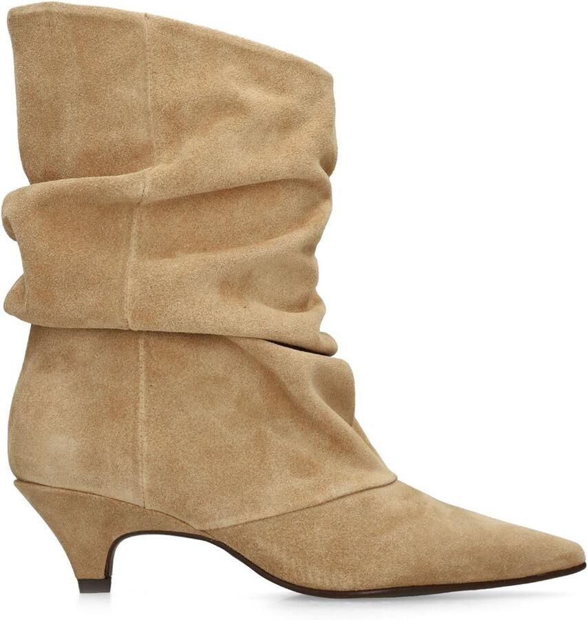 Sacha Dames Beige suède enkellaarsjes met hak