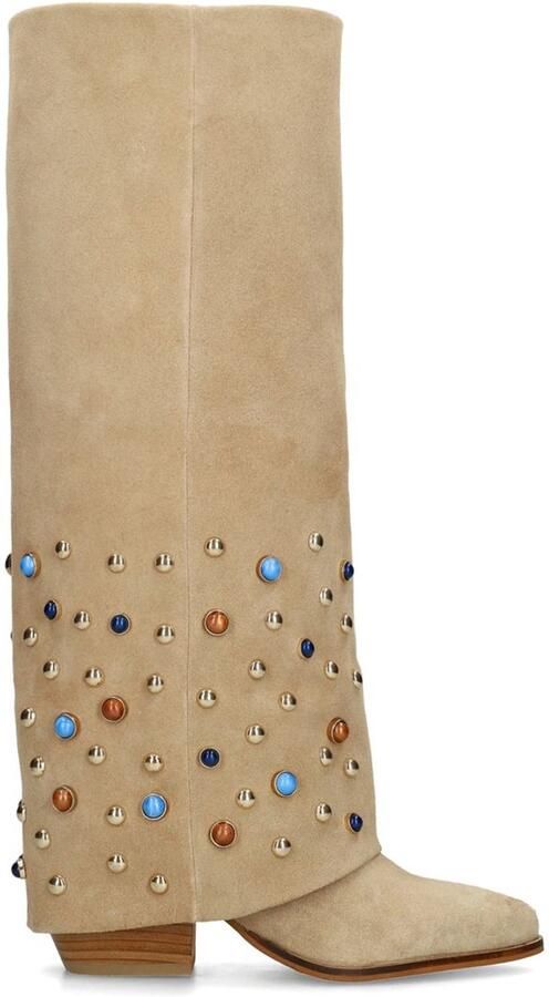 Sacha Dames Beige suède laarzen met flap en studs