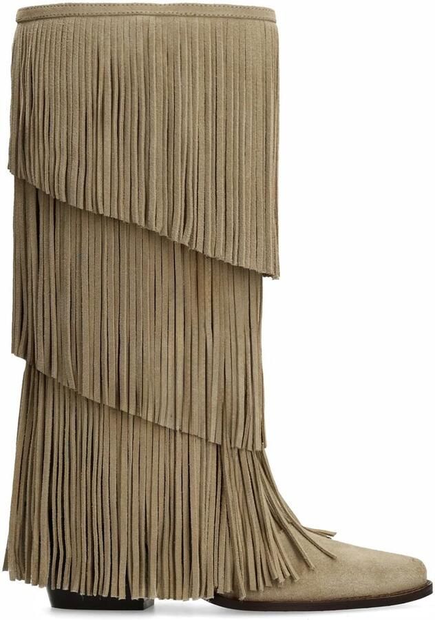 Sacha Dames Beige suède laarzen met franjes