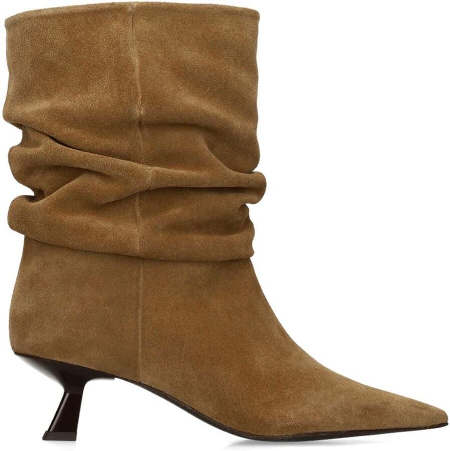 Sacha Dames Beige suède slouchy enkellaarsjes met hak