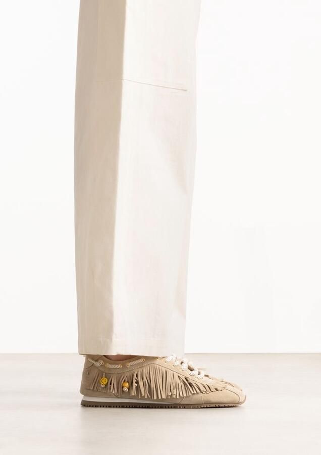 Sacha Dames Beige suède sneakers met franjes