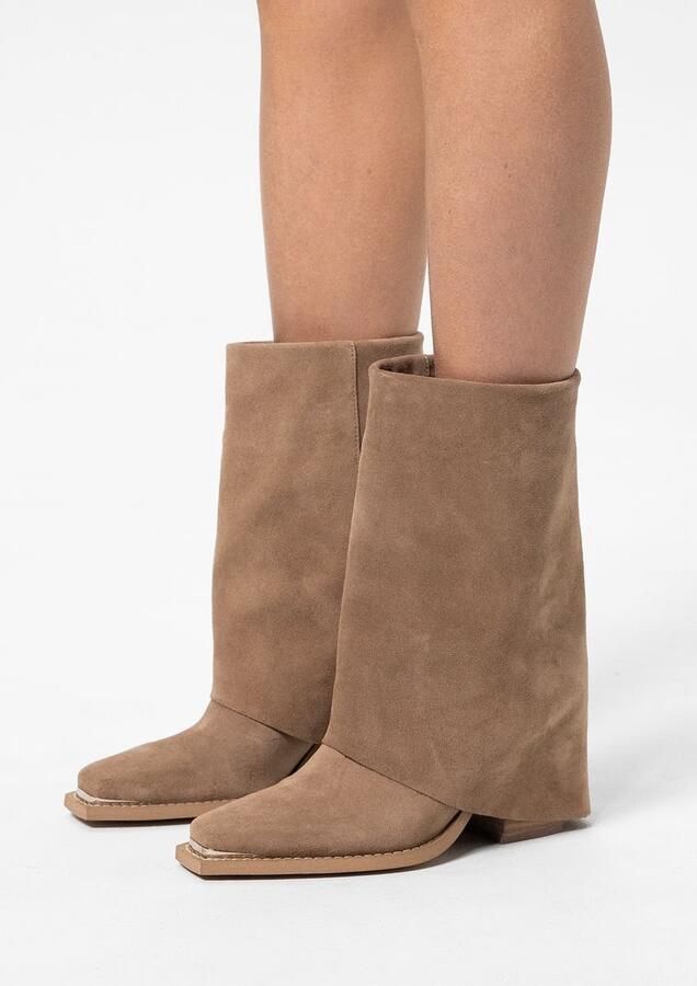 Sacha Dames Beige suède western enkellaarsjes met flap - Foto 2