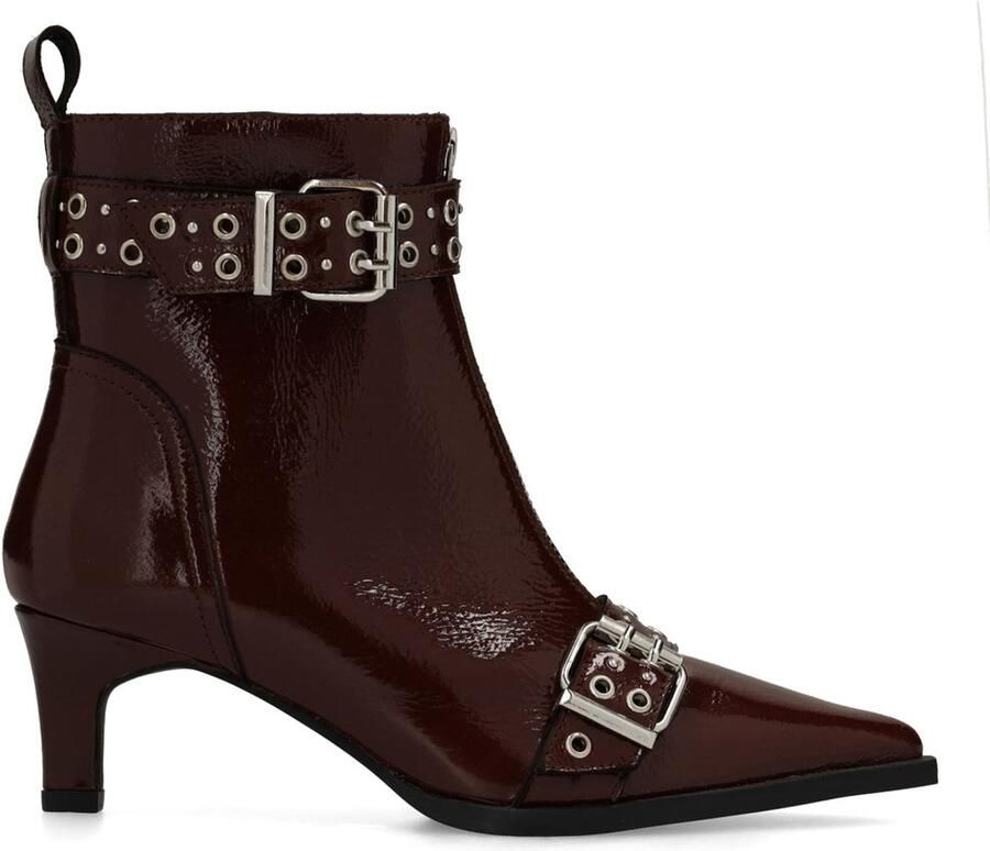 Sacha Dames Bordeaux lak leren enkellaarsjes met buckles