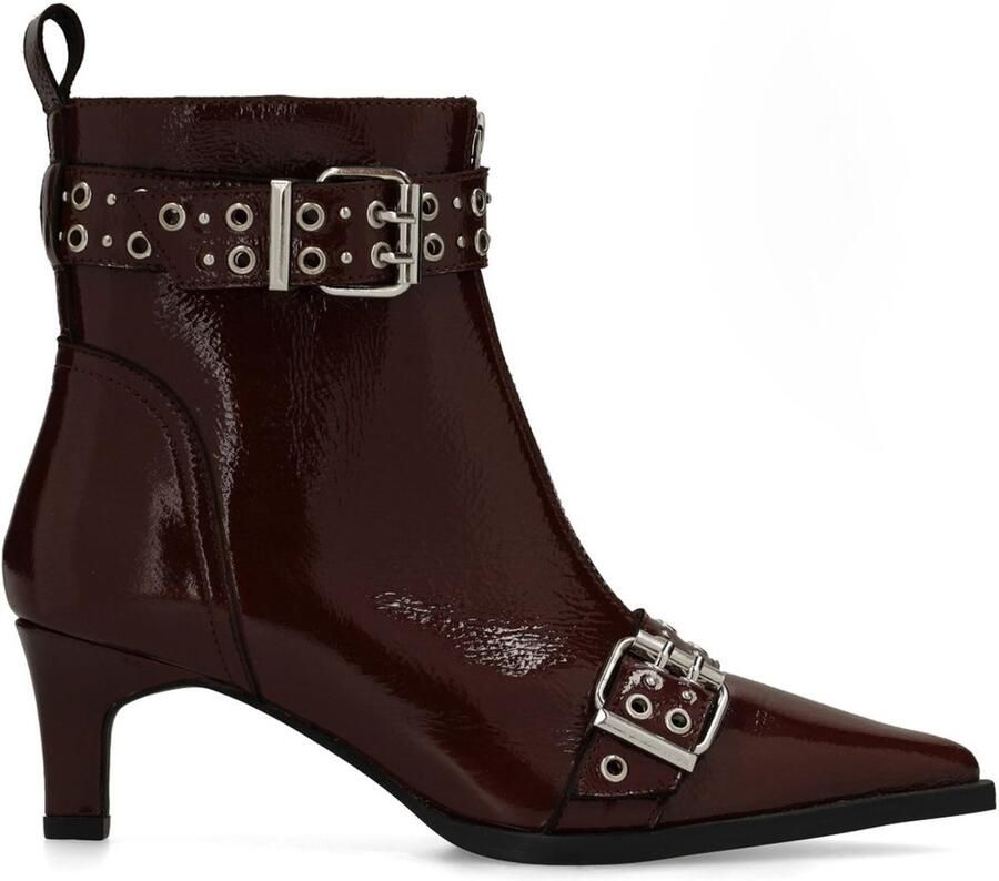 Sacha Dames Bordeaux lak leren enkellaarsjes met buckles