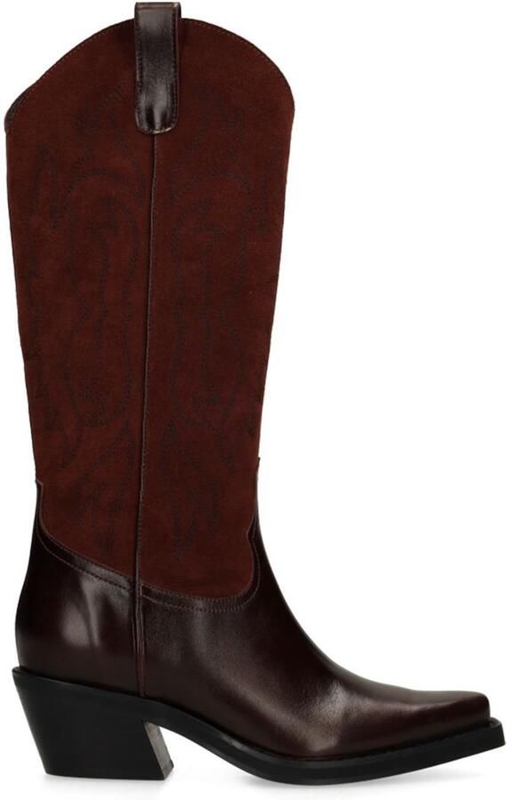 Sacha Dames Bordeaux leren cowboylaarzen suède details - Foto 4