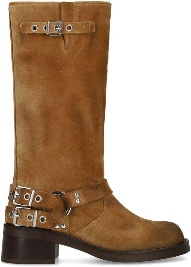 Sacha Dames Bruine buckle biker boots