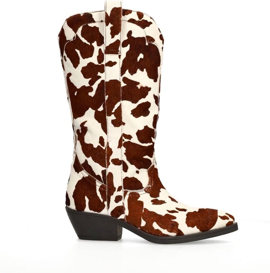 Sacha leren cowboylaarzen met koeienprint bruin ecru