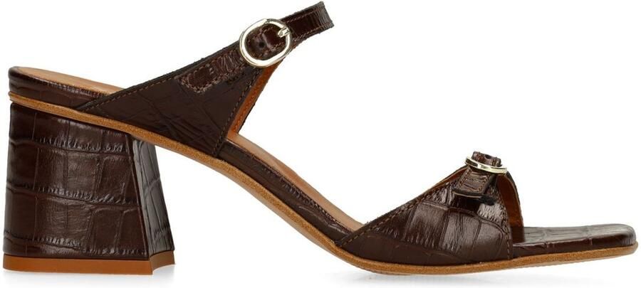 Sacha Dames Bruine croco leren sandalen met hak