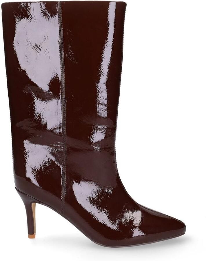 Sacha Dames Bruine lak enkellaarsjes met hak