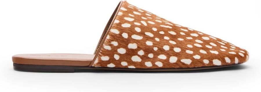 Sacha Dames Bruine leren bambi print platte muiltjes