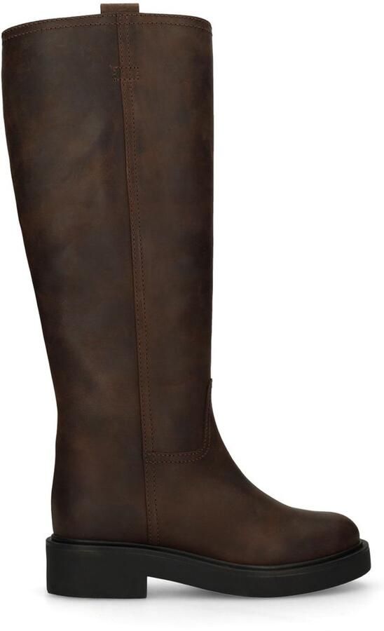 Sacha Dames Bruine leren hoge laarzen met brede schacht
