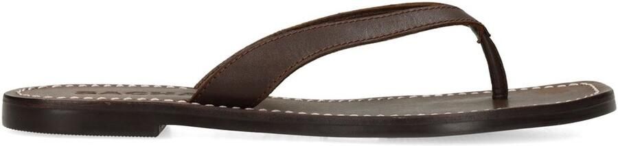 Sacha Dames Bruine leren teenslippers