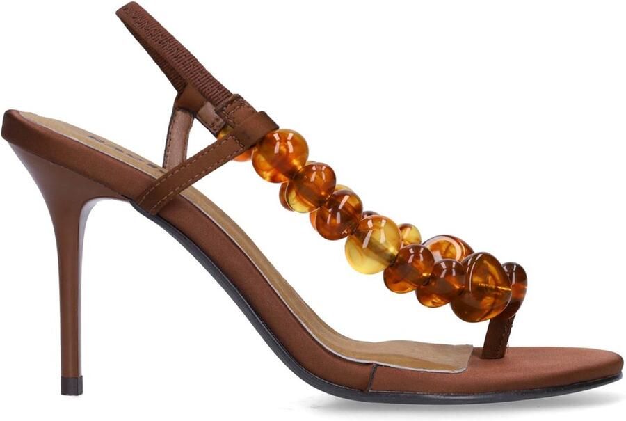 Sacha Dames Bruine sandalen met hak en kralen