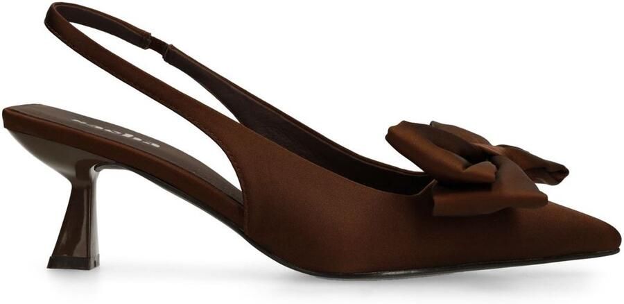 Sacha satijnen slingback pumps met strik bruin