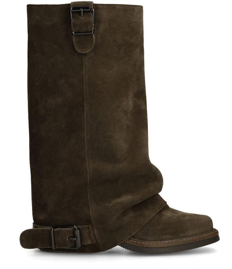 Sacha Dames Bruine suède biker boots met flap